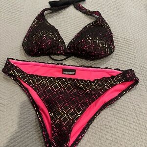 Joe Boxer Black and Pink Bikini Set with Classic Triangle Top